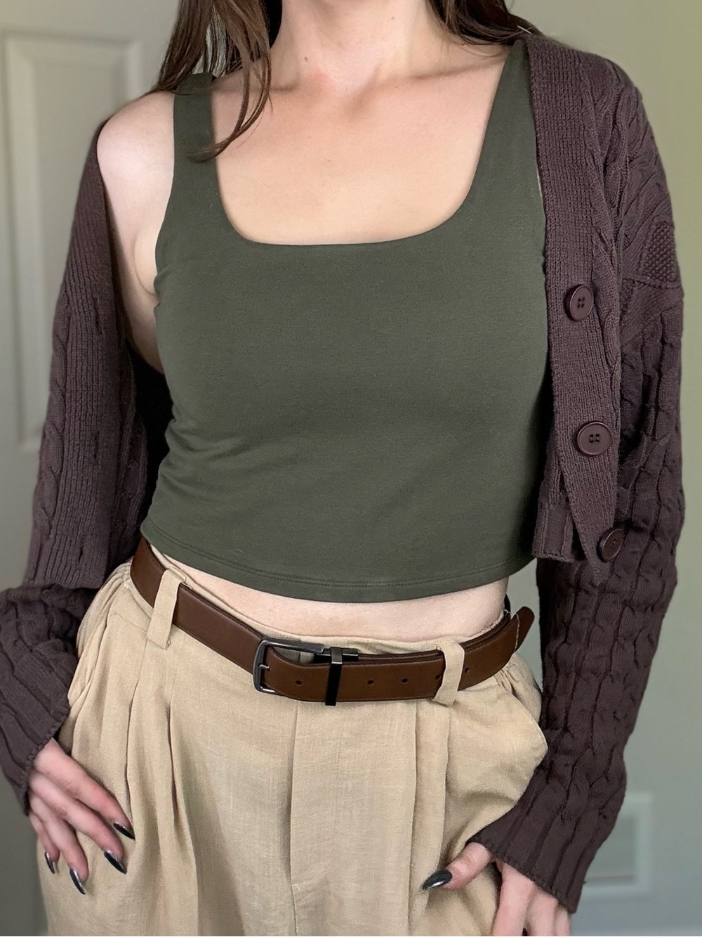 GAP Olive Night Cropped Square Neck Tank Top - Size M - Picture 6 of 8